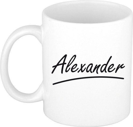 Alexander naam cadeau mok / beker met sierlijke letters - Cadeau collega/ vaderdag/ verjaardag of persoonlijke voornaam mok werknemers