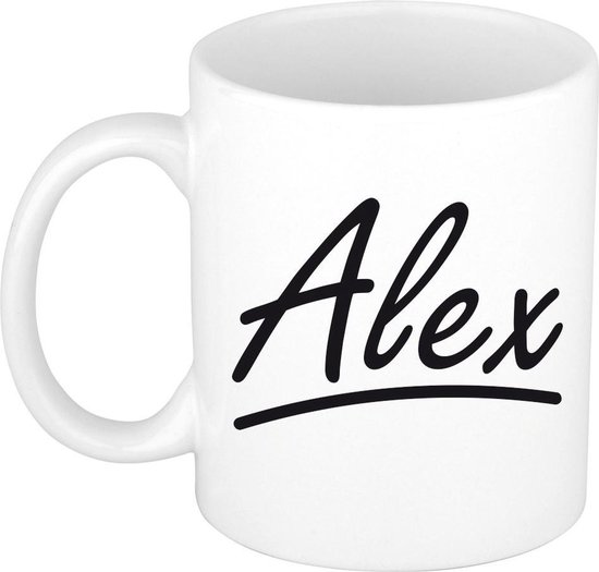 Alex naam cadeau mok / beker met sierlijke letters - Cadeau collega/ vaderdag/ verjaardag of persoonlijke voornaam mok werknemers