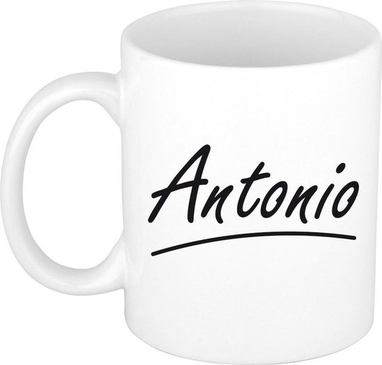 Antonio naam cadeau mok / beker met sierlijke letters - Cadeau collega/ vaderdag/ verjaardag of persoonlijke voornaam mok werknemers
