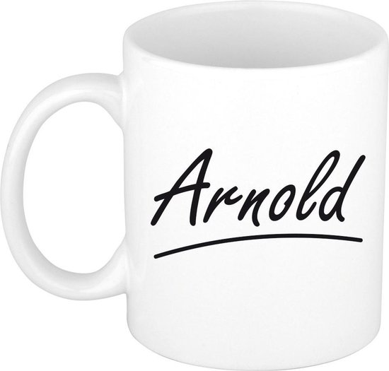 Arnold naam cadeau mok / beker met sierlijke letters - Cadeau collega/ vaderdag/ verjaardag of persoonlijke voornaam mok werknemers