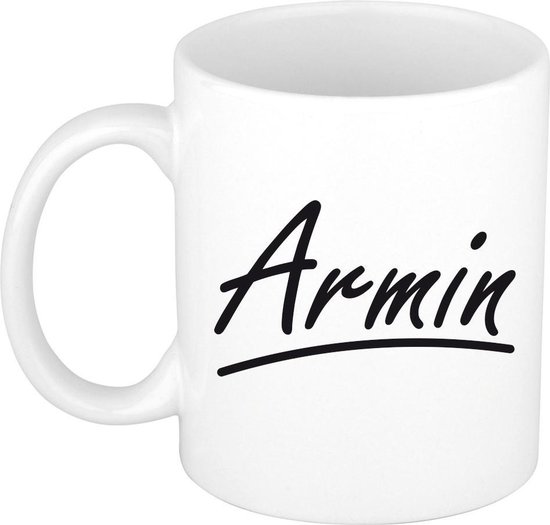 Armin naam cadeau mok / beker met sierlijke letters - Cadeau collega/ vaderdag/ verjaardag of persoonlijke voornaam mok werknemers