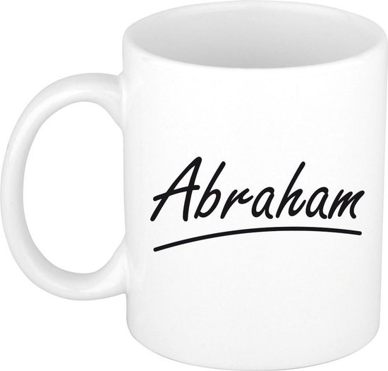 Abraham naam cadeau mok / beker met sierlijke letters - Cadeau collega/ vaderdag/ verjaardag of persoonlijke voornaam mok werknemers