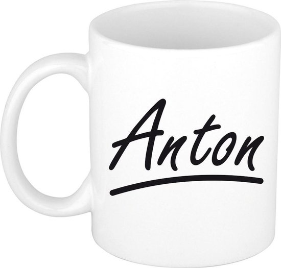 Anton naam cadeau mok / beker met sierlijke letters - Cadeau collega/ vaderdag/ verjaardag of persoonlijke voornaam mok werknemers