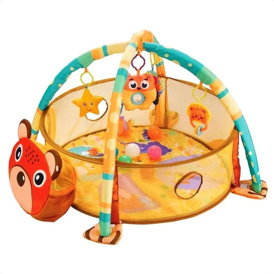 Buxibo - Baby Gym Ballenbak inclusief 30 Ballen - Activity Centre voor Baby/Peuter - Speelkleed/Ballenbak inclusief Opbergzak voor de ballen - Beertje