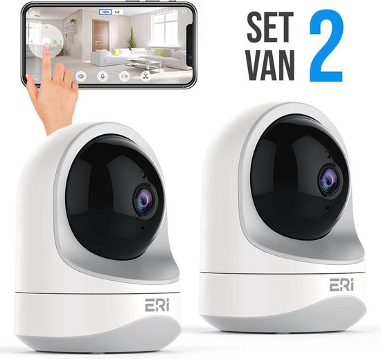 ERI® Babyfoon met Camera - Draadloze Beveiligingscamera - Wifi – IP Camera Beveiliging - Bewegingsdetectie – Monitor - Set van 2