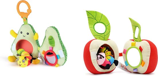 Loua's favorites set Avocado en appel knuffel met rups - educatief babyspeelgoed - baby speelgoed 0 jaar - baby speelgoed 6 maanden - baby speelgoed  - kinderwagen knuffel - autostoel speelgoed - kinderwagen speelgoed - avocado knuffel