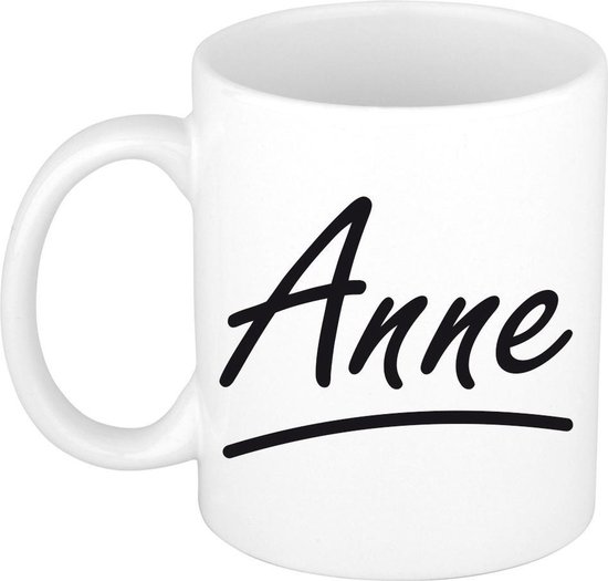 Anne naam cadeau mok / beker sierlijke letters - Cadeau collega/ moederdag/ verjaardag of persoonlijke voornaam mok werknemers