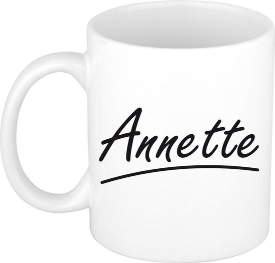 Annette naam cadeau mok / beker sierlijke letters - Cadeau collega/ moederdag/ verjaardag of persoonlijke voornaam mok werknemers