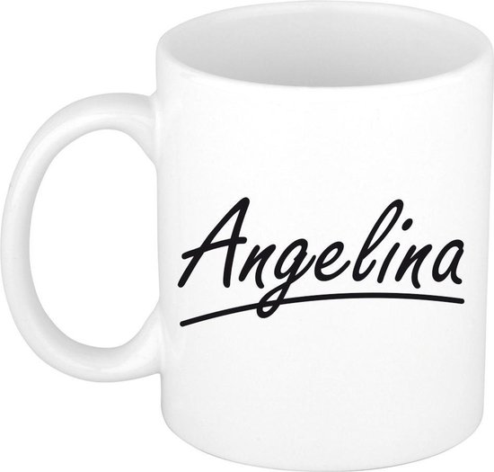 Angelina naam cadeau mok / beker sierlijke letters - Cadeau collega/ moederdag/ verjaardag of persoonlijke voornaam mok werknemers