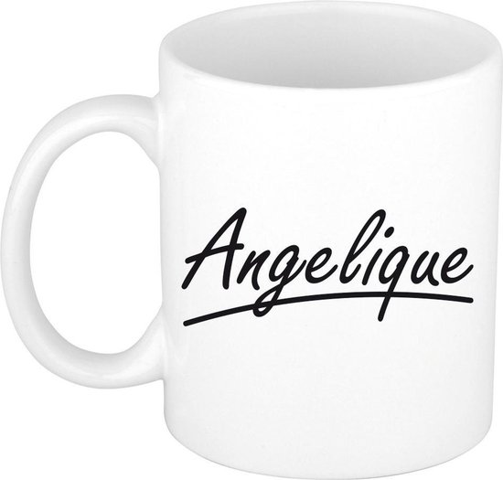 Angelique naam cadeau mok / beker sierlijke letters - Cadeau collega/ moederdag/ verjaardag of persoonlijke voornaam mok werknemers
