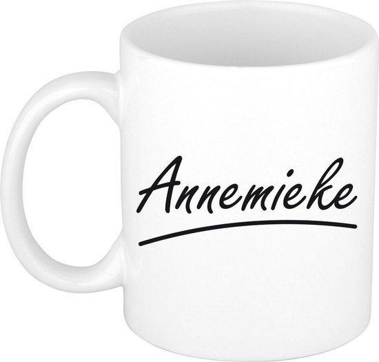 Annemieke naam cadeau mok / beker sierlijke letters - Cadeau collega/ moederdag/ verjaardag of persoonlijke voornaam mok werknemers