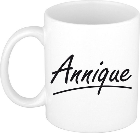 Annique naam cadeau mok / beker sierlijke letters - Cadeau collega/ moederdag/ verjaardag of persoonlijke voornaam mok werknemers