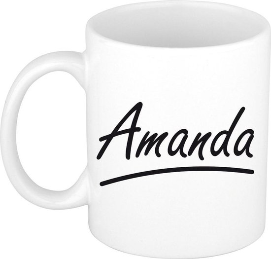 Amanda naam cadeau mok / beker sierlijke letters - Cadeau collega/ moederdag/ verjaardag of persoonlijke voornaam mok werknemers