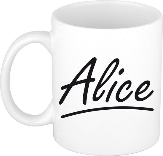 Alice naam cadeau mok / beker sierlijke letters - Cadeau collega/ moederdag/ verjaardag of persoonlijke voornaam mok werknemers