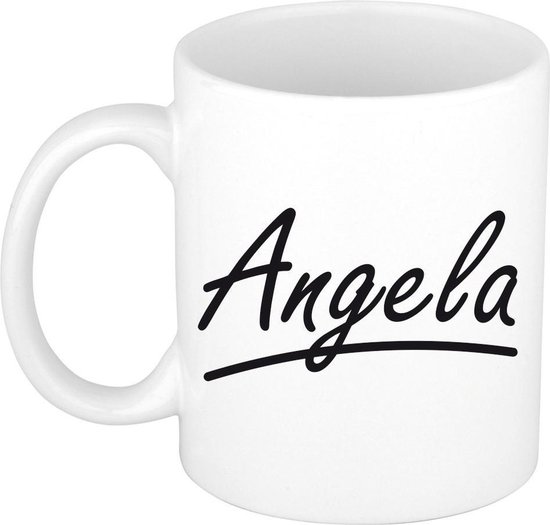 Angela naam cadeau mok / beker sierlijke letters - Cadeau collega/ moederdag/ verjaardag of persoonlijke voornaam mok werknemers