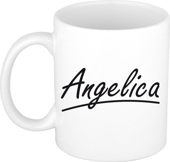 Angelica naam cadeau mok / beker sierlijke letters - Cadeau collega/ moederdag/ verjaardag of persoonlijke voornaam mok werknemers