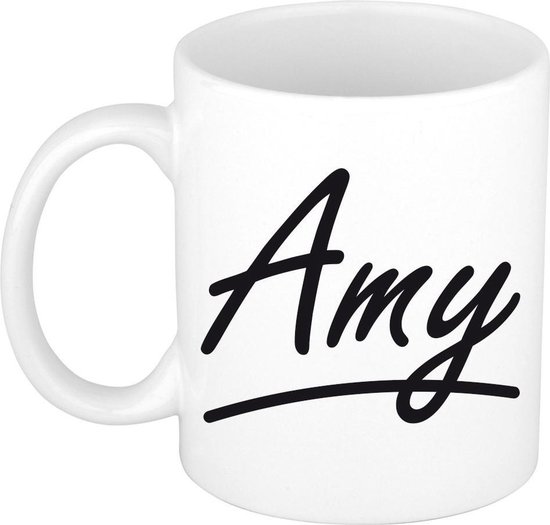 Amy naam cadeau mok / beker sierlijke letters - Cadeau collega/ moederdag/ verjaardag of persoonlijke voornaam mok werknemers