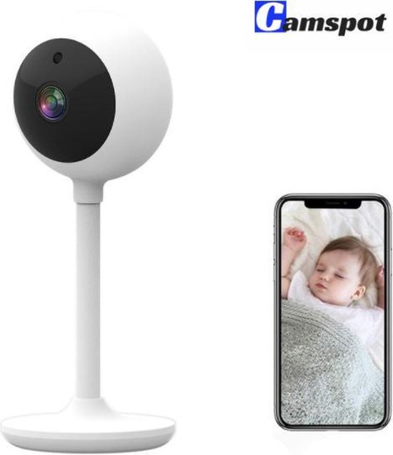 CamSpot Babyfoon HD+ / Video en geluid / Met app voor smartphone en tablet / Infrarood nachtsensor / Terugpraten / Wifi of kabel / Live meekijken / Cloudopslag of SD / Baby monitor / Playback / Motion detection / 150 m bereik