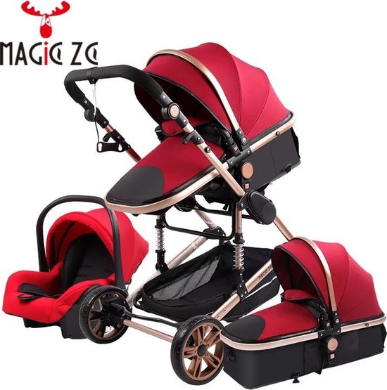 Magic® Luxe Baby Buggy 3 in 1 | Baby Wagen | Kinderwagen met stoel en wieg | Hoge Kwaliteit | rood