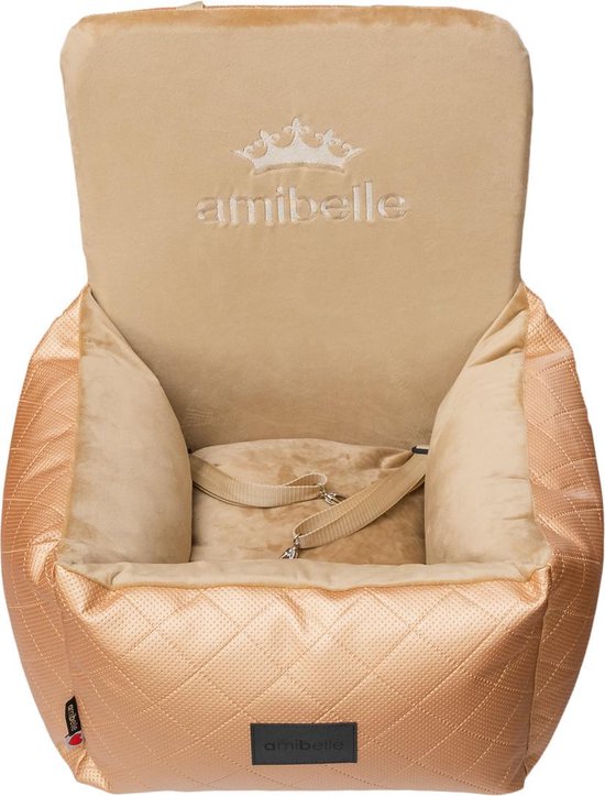 Amibelle Bella Gold - Autostoel voor hond - 50x50cm - Wasbaar - Hondenmand Auto - Handgemaakt