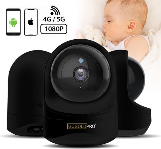 GoGoldPro® - Babyfoon - Babyfoon met Camera - Beveiligingscamera - Wifi - HD-Kwaliteit - App voor Smartphone - Geluid & Bewegingsdetectie - 4G/5G - Beveiligd