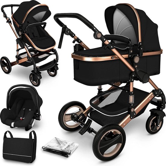 Sens Design Kinderwagen 3 in 1 - met luiertas - Zwart/Goud