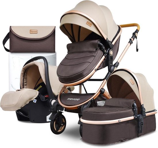 Loft Home® 4-in-1 Kinderwagen | Incl. Autostoeltje en tas | Wandelwagen | Opvouwbaar | Buggy | Verstelbaar | Maxi Cosi | 0 tot 36 Maanden | Khaki