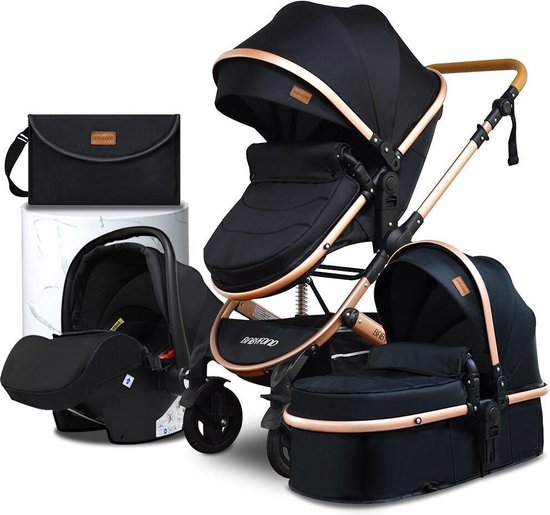 Loft Home® 3-in-1 Kinderwagen | Incl. Autostoeltje | Wandelwagen | Opvouwbaar | Buggy | Verstelbaar | Maxi Cosi | 0 tot 36 Maanden | Zwart