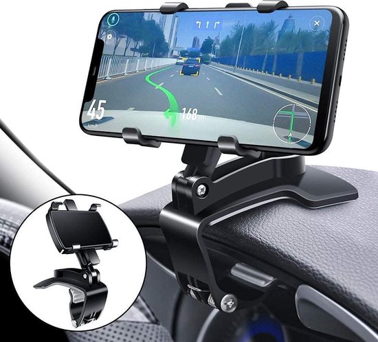 Multifunctionele autohouder voor dashboard, met verstelbare veerclip, 360 graden draaibaar, draagbaar, voor auto en smartphones van 4 tot 7 inch (zwart)