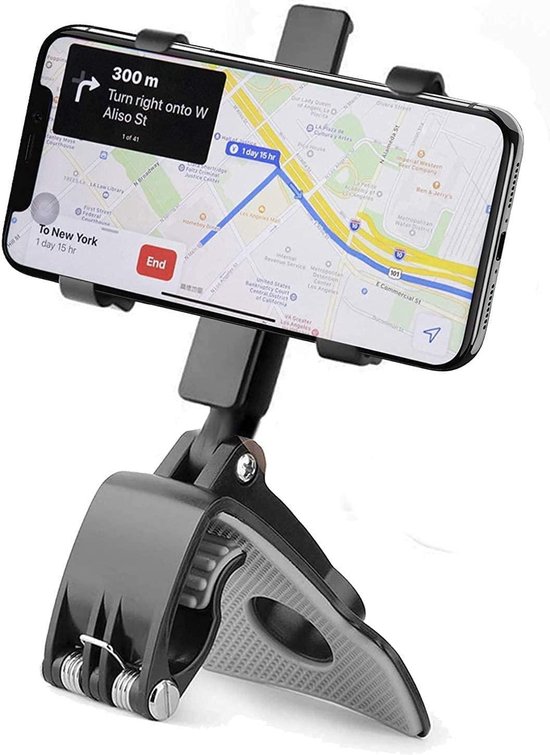 Multifunctionele autohouder voor dashboard, met verstelbare veerclip, 360 graden draaibaar, draagbaar, voor auto en smartphones van 4 tot 7 inch (zwart)